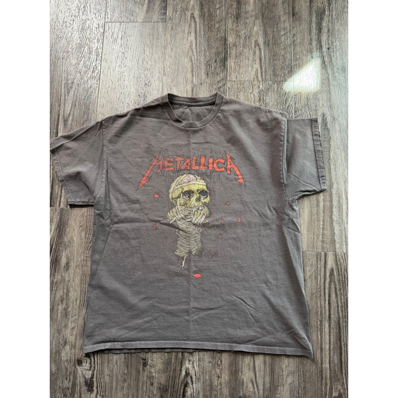 Metallica One Pushead Graphic T-Shirt Men Gray Short Sleeve Music- Xl